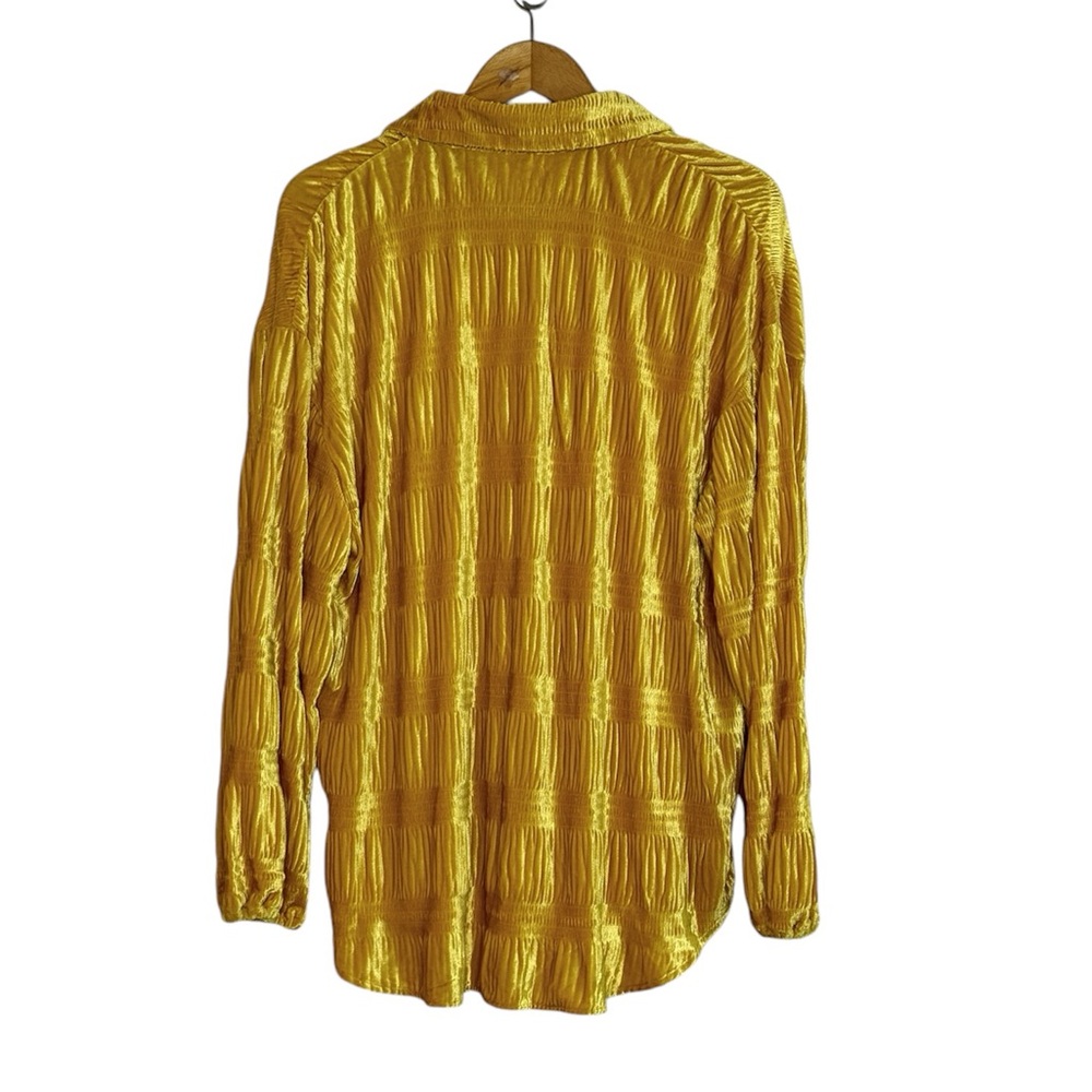 Bibi Gold Velvet Button Down Shirt Oversized Wrinkle Effect Top Mustard NWT - Picture 7 of 16